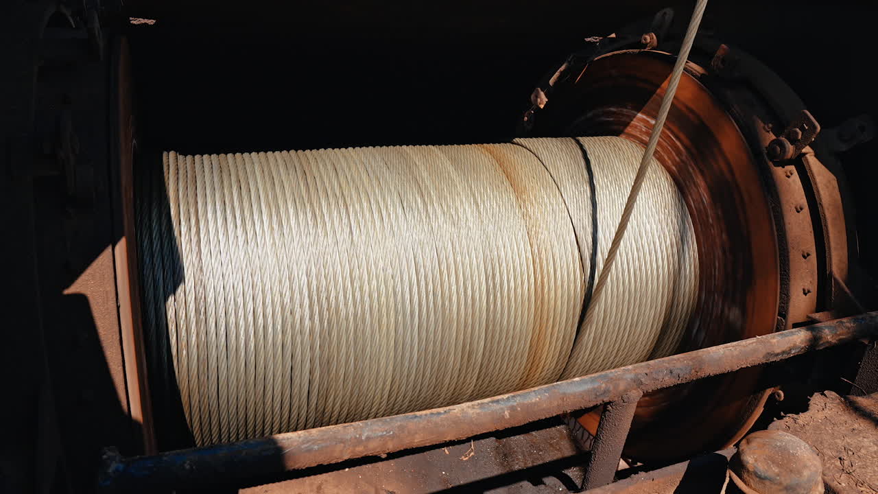 Winding the thick metal wire on the roll automatically. Working equipment for gas and oil production.