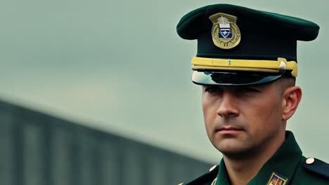 a soldier in uniform stands at attention