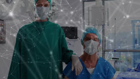 Animation-of-network-of-connections-over-diverse-male-and-female-doctors