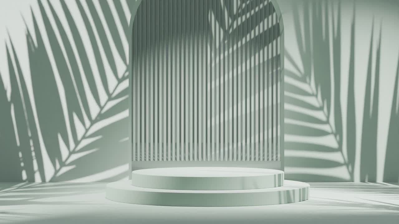 화장품 배경 제품 스탠드에 대한 최소한의 녹색 디스플레이와 해변 분위기, 3d 렌더링, 3d 일러스트레이션 애니메이션 루프