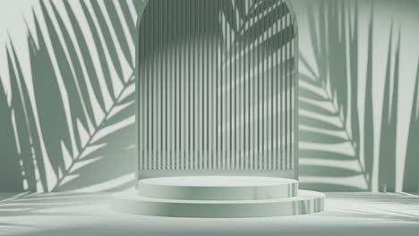 una pantalla verde mínima para productos cosméticos de fondo con vibraciones de playa, renderización en 3d, bucle de animación de ilustración en 3d