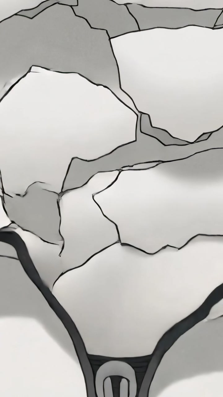 Vertical video: Pulling tab, vertical zipper sliding down drawn surface, revealing cracks