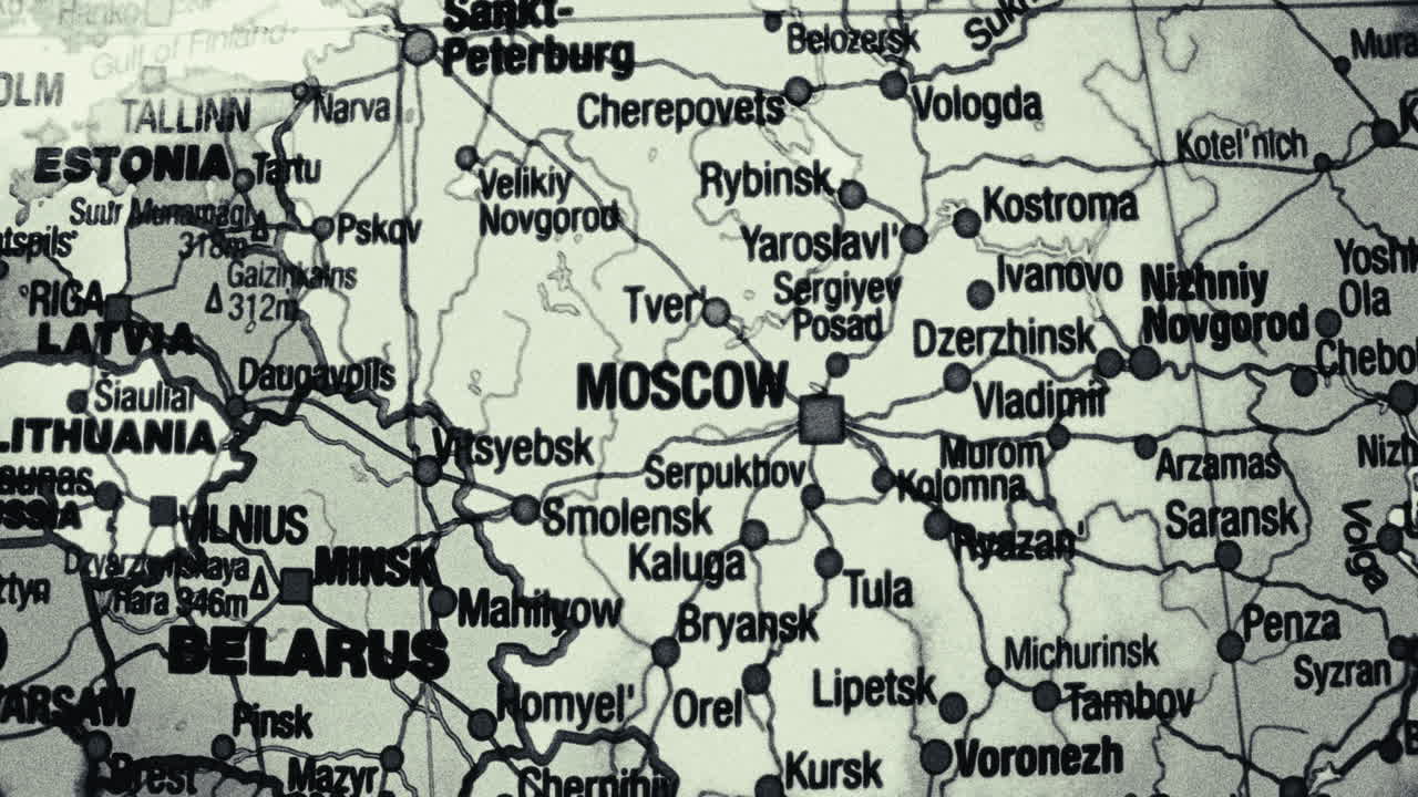 Map of Russia and surrounding Eastern European countries, featuring Moscow