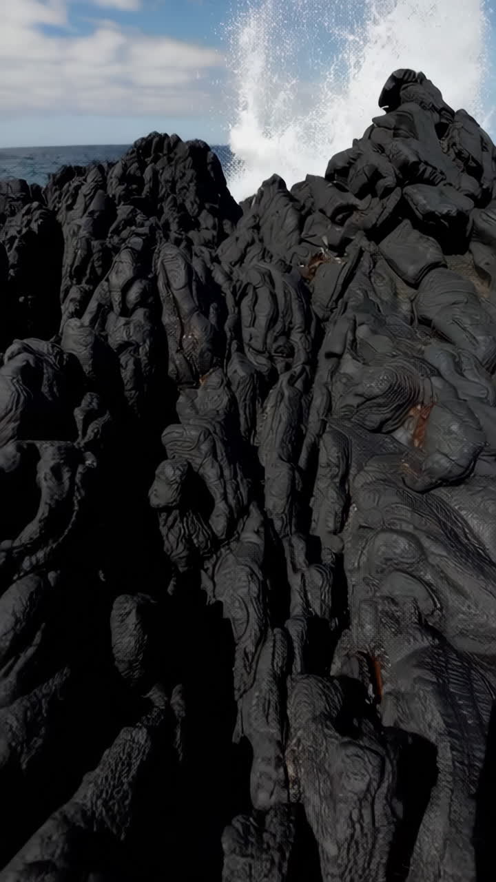 Vulkanische Küste mit Wellen
