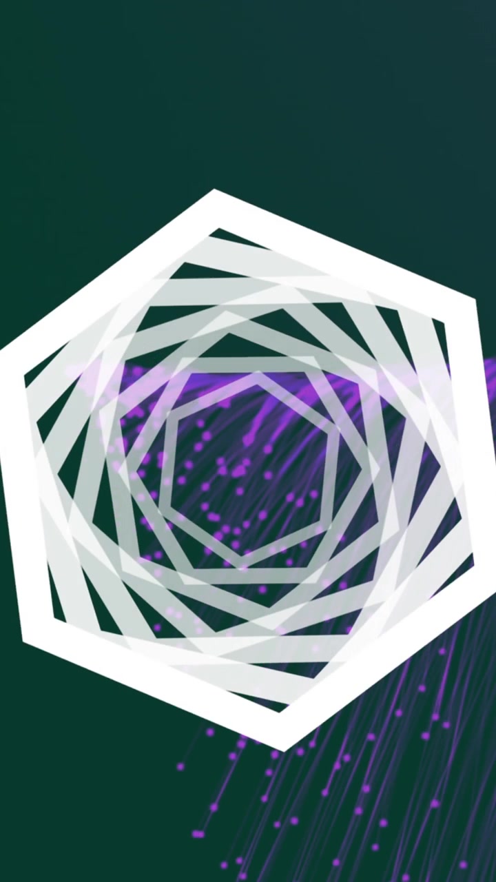 Dynamic Geometric Hexagon Pattern with Flowing Purple Particles