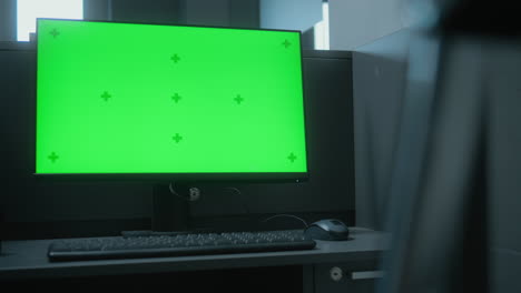 office computer with green screen