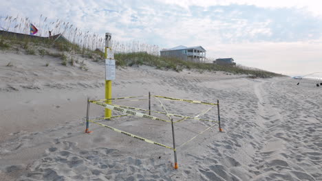 wide angle of a sea turtle nest, roped off to protect the eggs