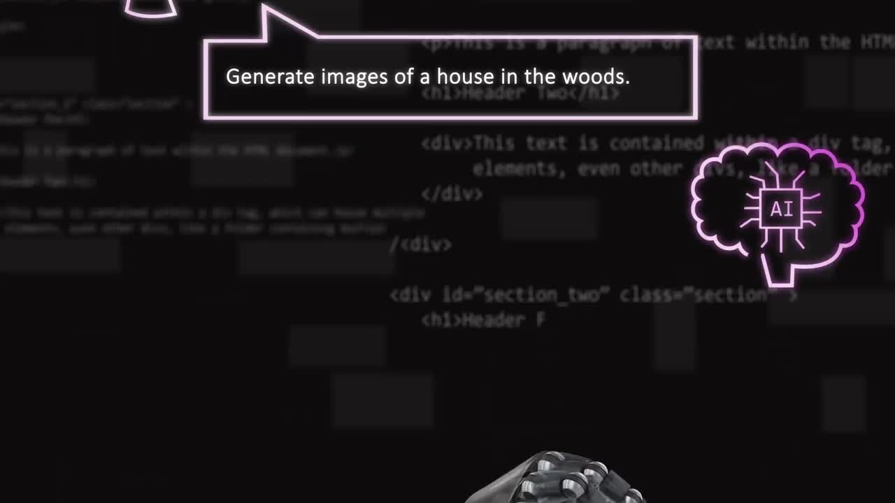 animación del procesamiento de datos sobre burbujas de voz y fondo oscuro