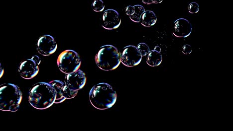 soap bubbles fly up and burst on a black background