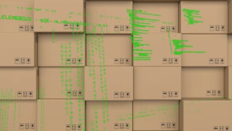 animación del procesamiento de datos sobre una pila de cajas de cartón