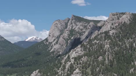 aerial view of rocky mountains peaks above estes park, colorado usa on sunny summer day