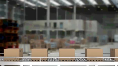 animation of cardboard boxes on conveyor belt in warehouse