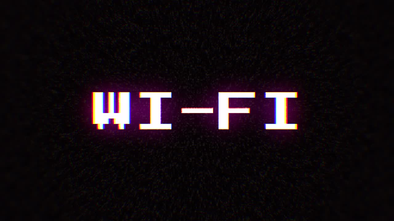 Intentional digital artifact injection fx animation, decoding a noisy scambled 8-bit text: wi-fi