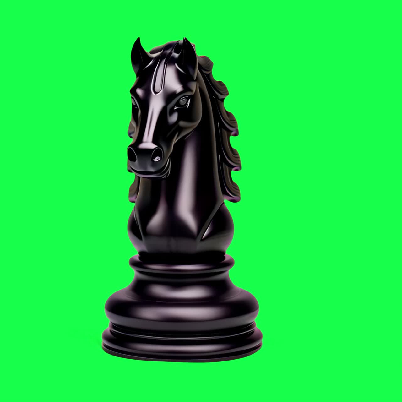 Elegant black knight chess animation, transparent 4K video, green screen