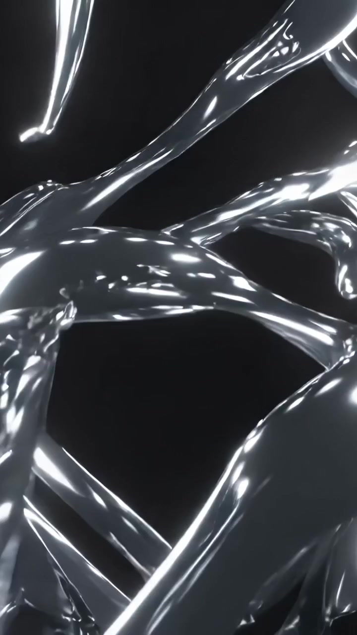 Vertical video: Emerging chrome ribbons morphing into nested star frame on black void, glinting