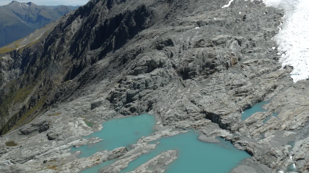 glacier mountain with blue alpine lake at its base
