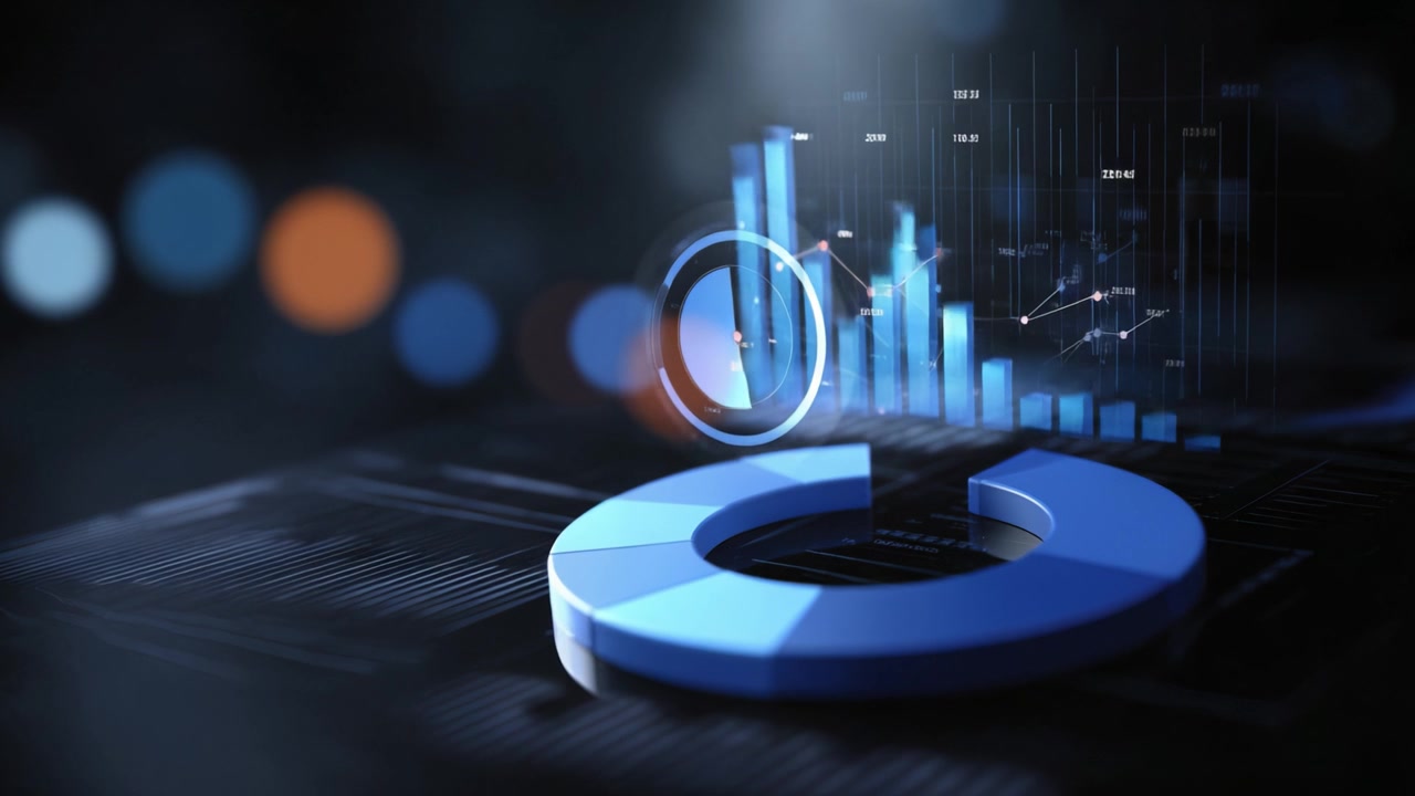 Dynamic Data Visualization with Bar Graph and Circular Chart Illustrating Insights and Trends in Modern Analytics and Information Technology Environments