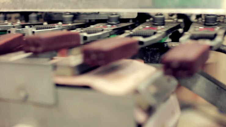 Food manufacturing production line. Food industry. Ice cream manufacturing line