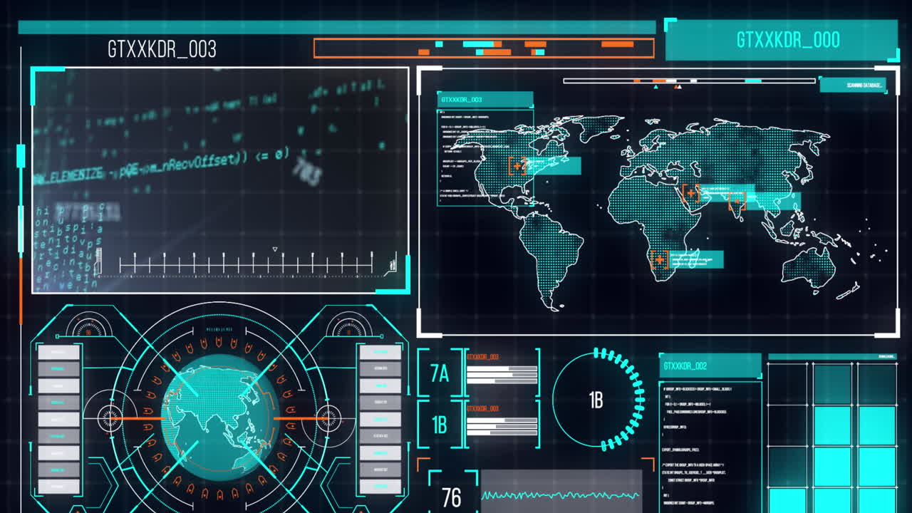 Animation of interface with data processing against black background