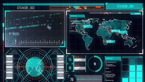 animación de la interfaz con el procesamiento de datos contra un fondo negro