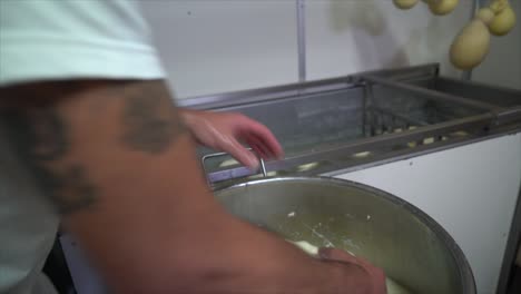 Italian-cheese-maker-preparing-caciotta-cheese-forms