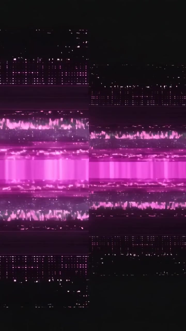 Vertical video: Looping central magenta bands rippling with mirrored split and dots on dark screen