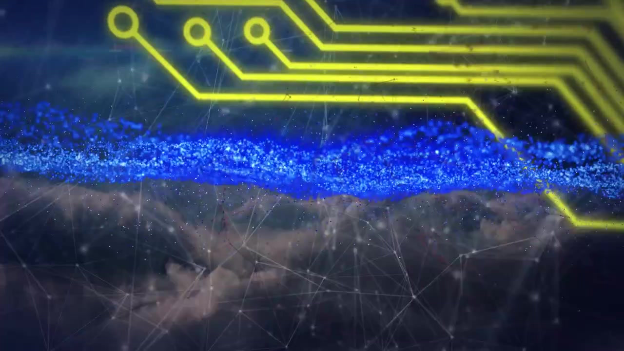 Animation of digital screen with waves, connections and integrated circuit