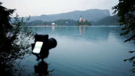 beautiful lake bled at sunrise in slovenia