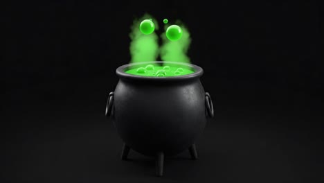 a mysterious cauldron brewing enigmatic green potion with bubbling effects and eerie smoke, evoking a sense of magic and adventure in dark atmosphere