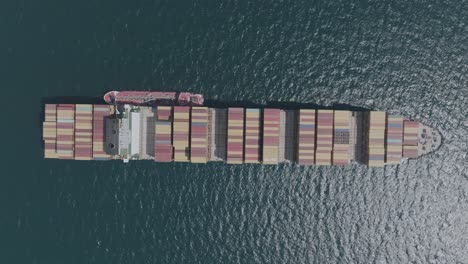 Static-top-down-aerial-footage-of-a-cargo-ship-on-the-sea