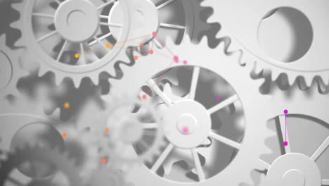 animación de engranajes giratorios con procesamiento de datos sobre fondo blanco