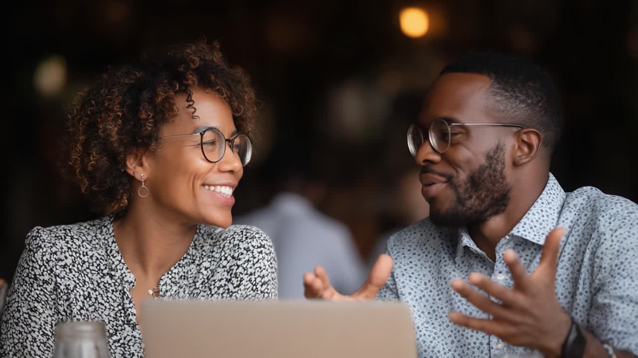 Engaging Conversation Between Two Colleagues Over a Laptop, Highlighting Collaboration and Connection in a Modern Workplace Environment