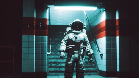 astronaut at underground metro subway