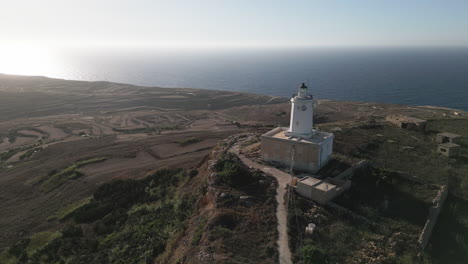 Vista-Aérea-Del-Faro-En-Gozo,-Naturaleza,-Visitar-Gozo