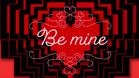 be mine text with pixel hearts appearing on red background