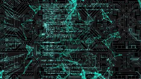 animación de la interfaz que muestra datos con conexiones de red y placa base en negro