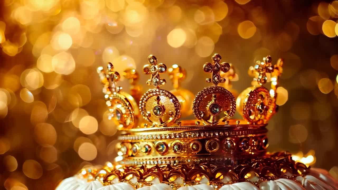 금 동전 한 어리 위 에 있는 금 왕관