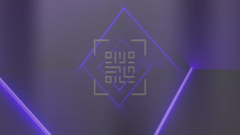 animación de escáner de código qr de color rosa neón y senderos de luz contra un fondo azul.