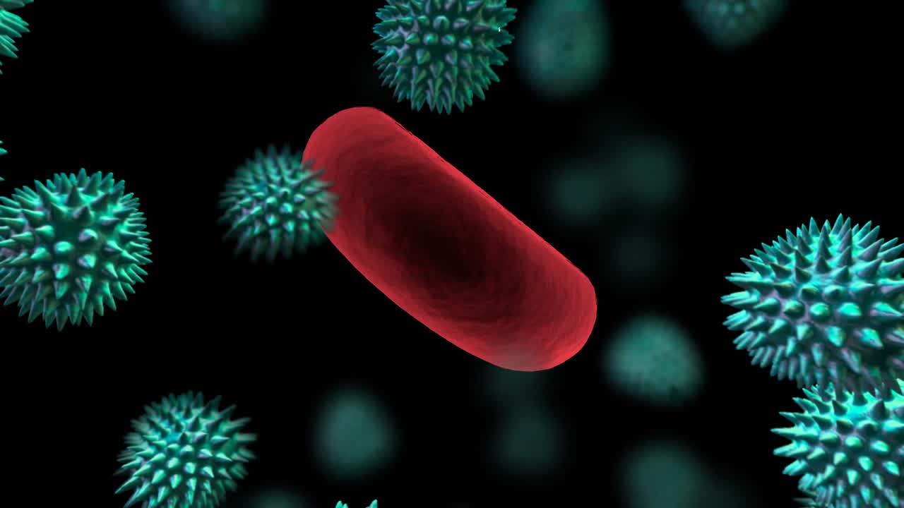 animación de células de covid 19 flotando sobre un fondo negro