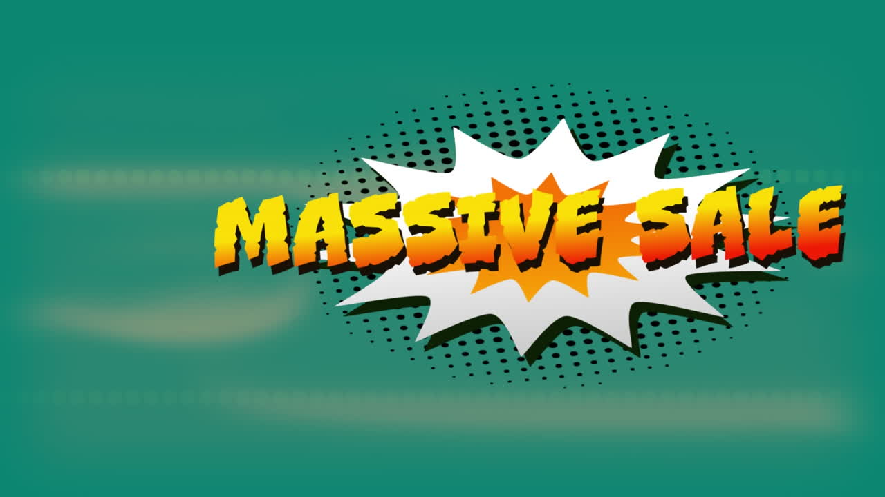 texto de venta masiva sobre burbuja de discurso retro contra rastros de luz en fondo verde