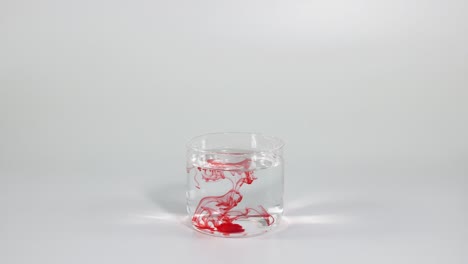 red ink diffusing slowly in a clear glass of water