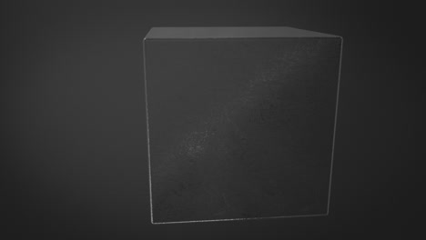 metal cube spinning in black background. - animation