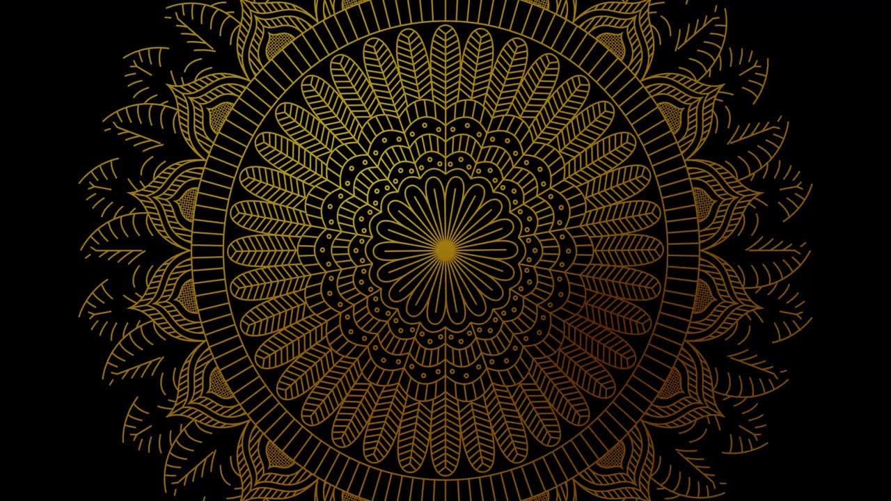 Filmato astratto ornamentale digitale disegnato a mano di mandala color oro. Motivo islamico orientale di elementi decorativi floreali vintage
