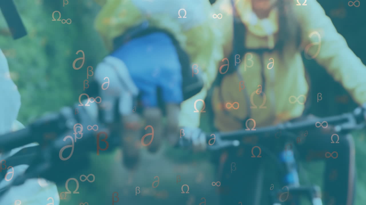 자전거를 타고 갈 준비가 된 여성에 대한 수학적 기호