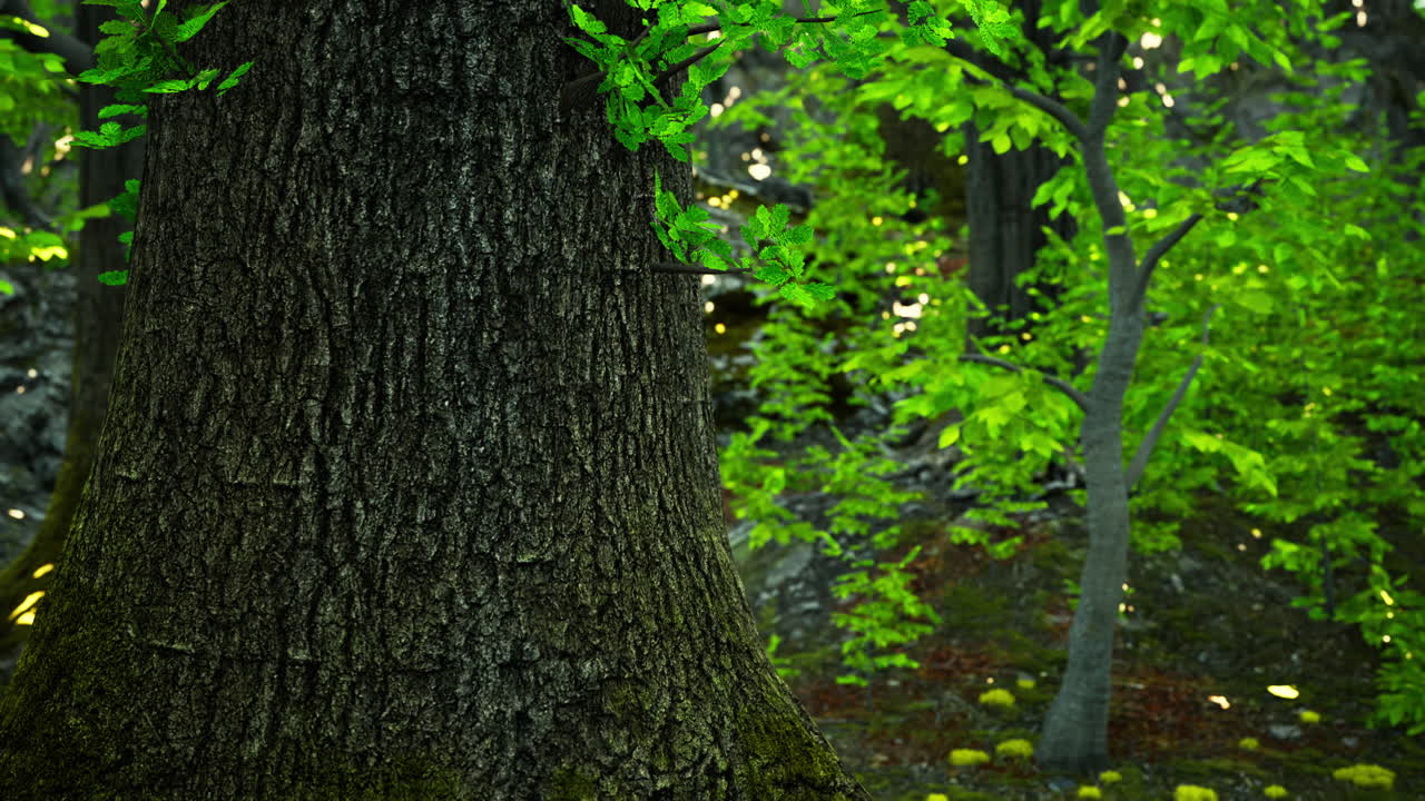 лесный пейзаж: величественный дуб и пышная зелень