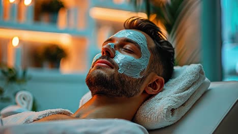 man relaxing with a face mask at a spa