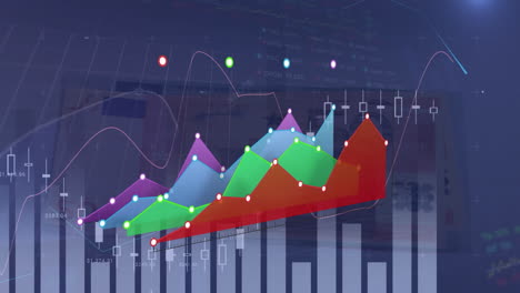 animación del procesamiento de datos y los billetes sobre fondo azul