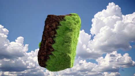 floating grassy cube island in the sky