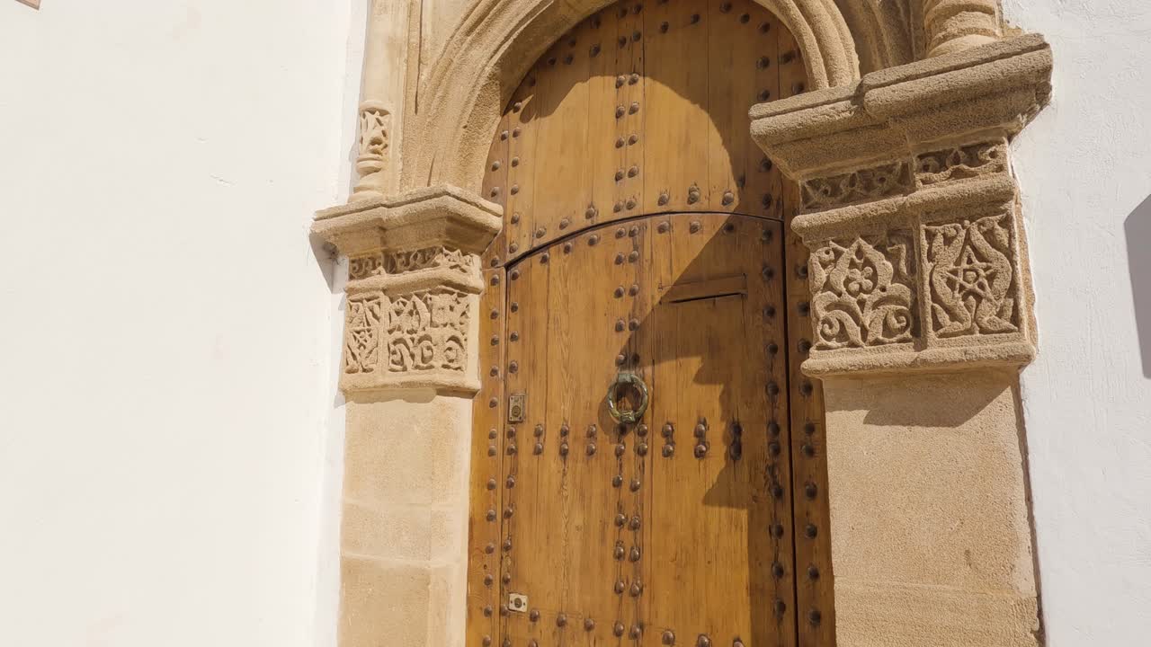 Closeup view of ornate wooden door in Rabat historic old town