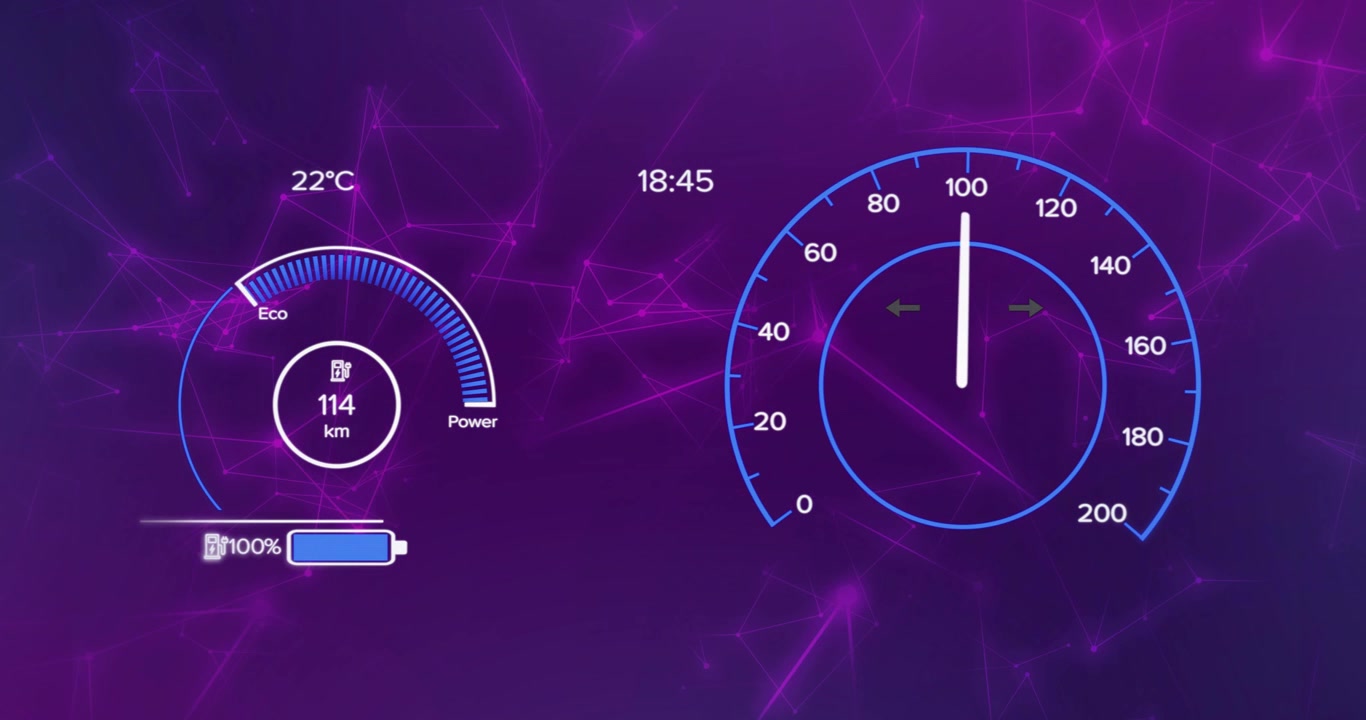 Charge starting, cluster showing battery rising to 100 then falling, speed needle swinging demo